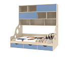 Кровать с антресолью ДЕЛЬТА 21.02 (Дуб молочный - Голубой)