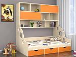 Кровать с антресолью ДЕЛЬТА 21.02 (Дуб молочный - Оранжевый)