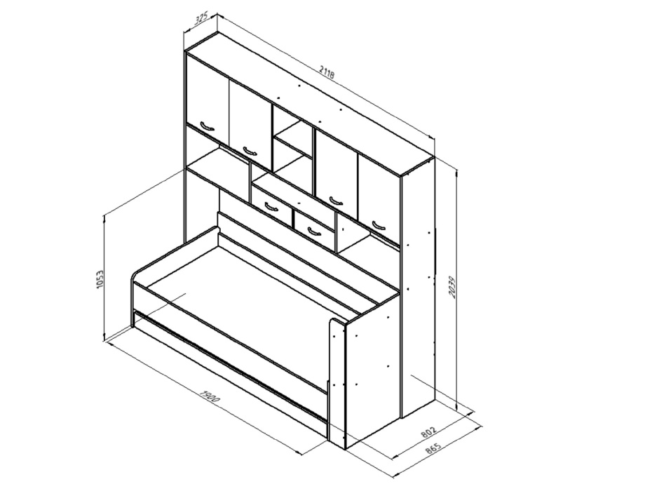 Кровать с антресолью ДЕЛЬТА 21.03