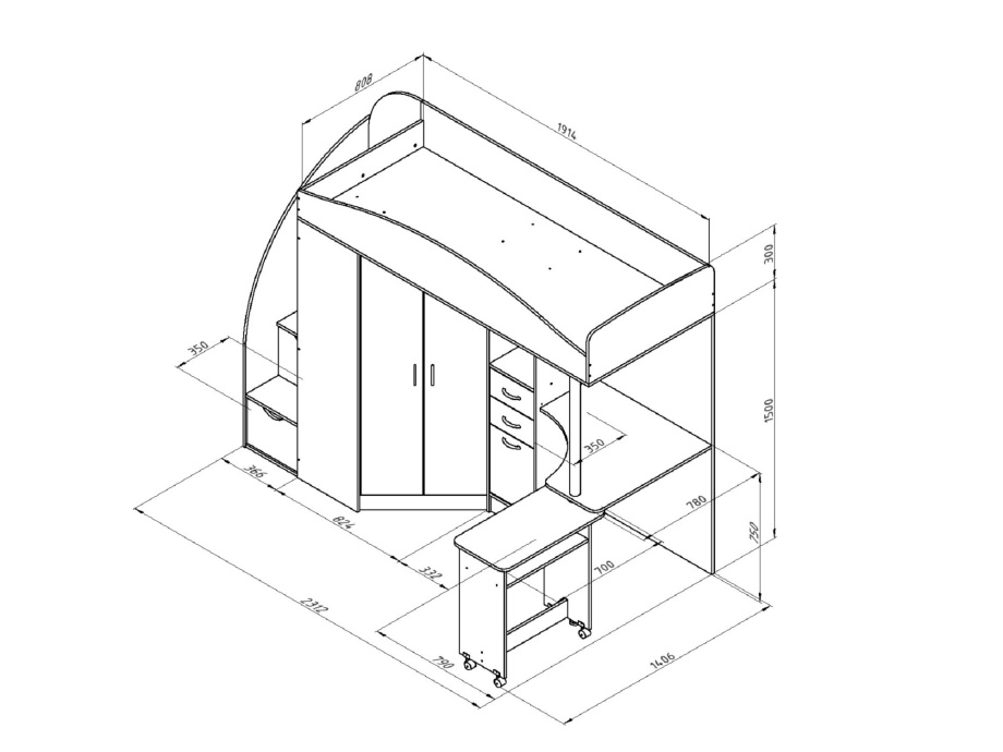 Кровать-чердак "Теремок 1 Гранд"
