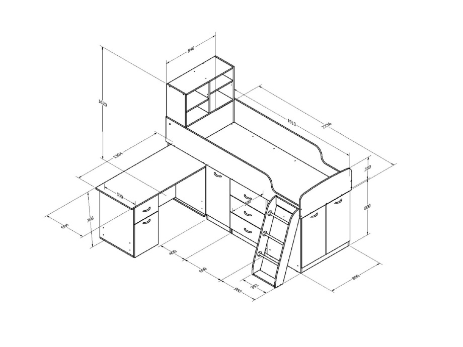 Кровать-чердак "Дюймовочка 1"